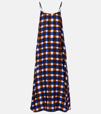 Asceno Napoli checked silk twill maxi dress