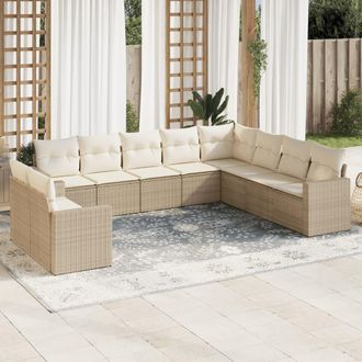 vidaXL Juego De Sof&aacute;s Jard&iacute;n Con Cojines Beige 10 Pzas Rat&aacute;n Sint&eacute;tico Vidaxl