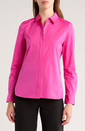 Theory Fitted Long Sleeve Button-Up Shirt in Carnation at Nordstrom Rack, Size Petite