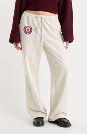 Good American The Brushed Fleece Wide Leg Sweatpants in Oatmeal001 at Nordstrom, Size X-Small