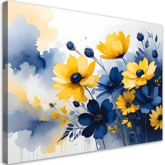 Feeby Impresi&oacute;n De Imagen Flores Amarillas Y Azules En Estilo Acuarela 100x70