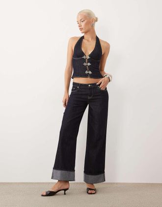 Tiger Mist Tilda jeans co-ord a gamba larga con fondo risvoltato in denim lavaggio scuro-Blu