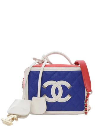 Chanel 2018-2019 kleine Caviar CC Filigree Vanity Case tas - Blauw