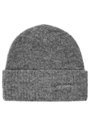 Ganni Logo-embroidered Knitted Beanie - Grey - One Size