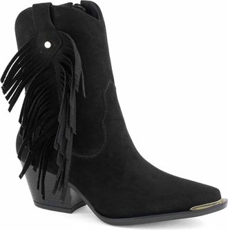 Andrea Womens Side Fringe Low Boot In Black