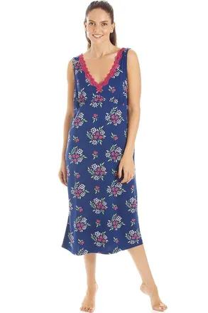 Camille Womens Sleeveless Floral Chemise - Ladies Lightweight Spandex Long Nightdress- Comfortable & Breathable Summer Nightwear Raspberry 14-16
