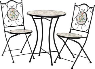 Wanderlust Deco Mesa +2 sillas de forja mesa:d60x75h-silla(2):d38x46-90h negro