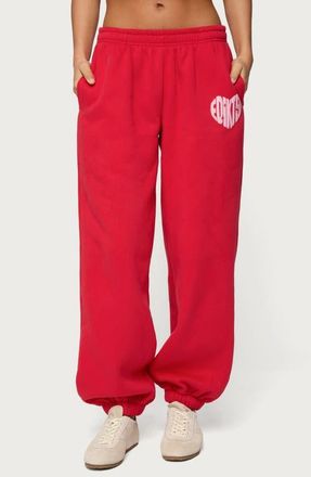 Edikted Major Love Fleece Logo Graphic Sweatpants in Red at Nordstrom, Size X-Small