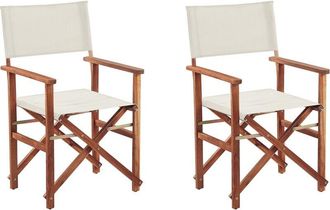 Beliani Set of 2 Garden Chairs CINE Acacia Wood Off-White