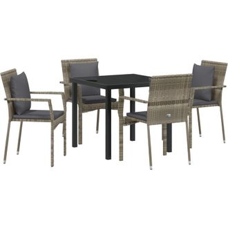 vidaXL Vidaxl - Conjunto De Comedor De Jard&iacute;n Con Coj&iacute;n 5 Pcs Gris Polirat&aacute;n