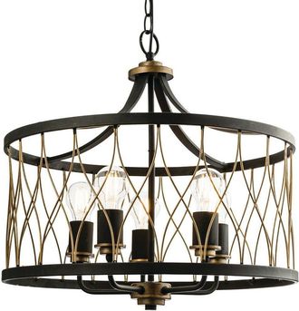 Loops Multi Light Ceiling Pendant 5 Bulb MATT BLACK & BRONZE Vintage Chandelier Lamp