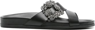 Manolo Blahnik Chilanghi leren slippers - Zwart