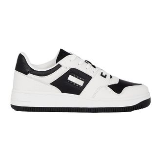Tommy Jeans Heren Leren Basketball Cupsole Sneakers (Wit/Zwart)