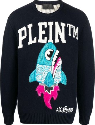 Philipp Plein logo-print crew neck jumper - men - Merino - XXXXL - Blue