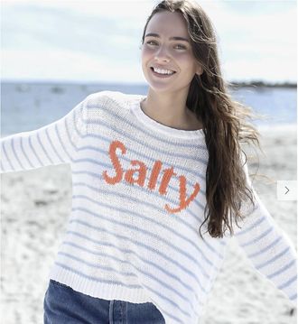 Wooden Ships Womens Salty Striped Crew Sweater In Blue Multi