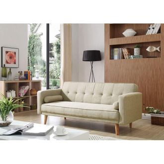 Elegant Lighting Cream Sofa Bed 3 Seater Adjustable 3 Inclining Positions Back Padded Sofabed Suite with 2 Cushions for Living Room - Elegant