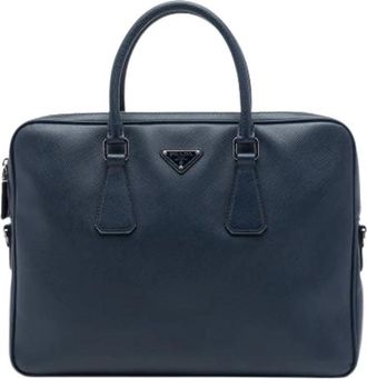 Prada Pre-owned Vintage Business Bag - unisex - Vintage Tassen - Blauw - ONE Size - Leer - Vintage