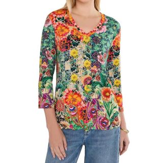Johnny Was Janie Favorite V Neck Tee In Carlina Scarf