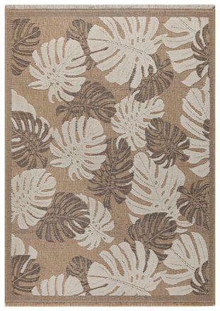 Nazar Rugs Alfombra interior/exterior aspecto yute marr&oacute;n con hojas - 200x290