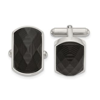 Diamond2Deal Stainless Steel Polished Solid Black Carbon Fiber Inlay Cufflinks
