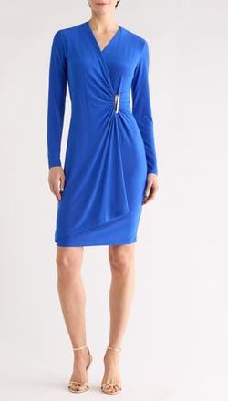 DKNY Long Sleeve Faux Wrap Dress in Atlantic Blue at Nordstrom Rack, Size 16