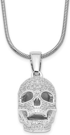 Diamond2Deal Sterling Silver 88 Stone Cubic Zirconia Polished Skull Necklace 18