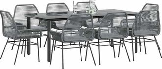 vidaXL Juego Comedor Jard&iacute;n 9 Pzas Cojines Rat&aacute;n Sint&eacute;tico Vidrio Gris Vidaxl