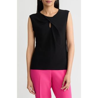 Kasper Keyhole Twist Neck Cap Sleeve Top in Black at Nordstrom, Size X-Large P