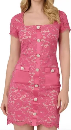 Adrianna Papell Corded Lace Short Dress In Petunia