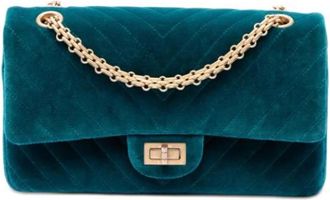 Chanel Pre-owned Quilted Velvet Double Flap Shoulder Bag - Dames - Vintage Schoudertas - Blauw - ONE Size - Vintage
