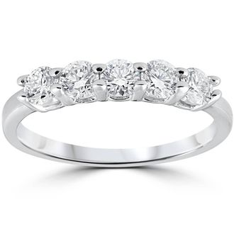 Pompeii3 1/2ct Diamond Five Stone Wedding Ring 14K White Gold Size Selectable
