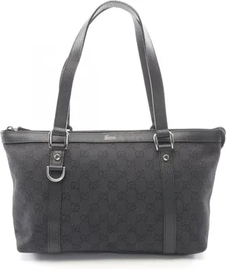 Gucci Black Gg Canvas Leather Handbag Tote Bag (Pre-Owned)