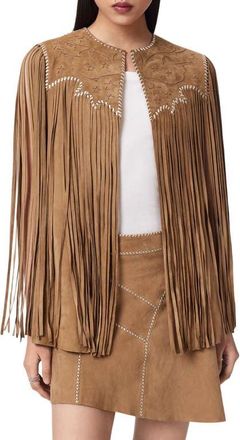 AllSaints Carter Fringe Vest in Sand Brown at Nordstrom, Size Small