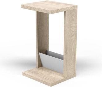 HERDASA Herdasa, Mesa Auxiliar Baja, Modelo Magazine, En Melamina Color Roble-blanco