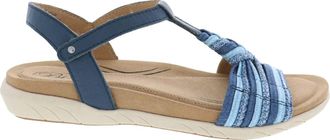 Biza Womens Kate Leather Stretch T-Strap Sandal In Navy Multi
