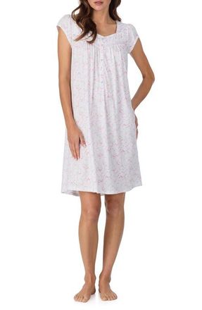 Eileen West Floral Cap Sleeve Short Cotton Nightgown in White/pink at Nordstrom, Size X-Small
