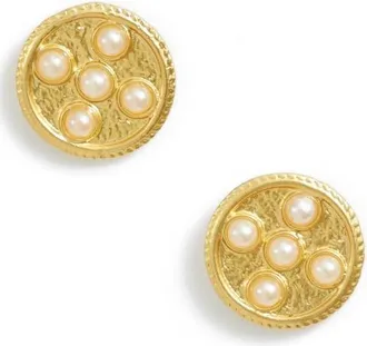 Karine Sultan Imitation Pearl Stud Earrings in Gold at Nordstrom