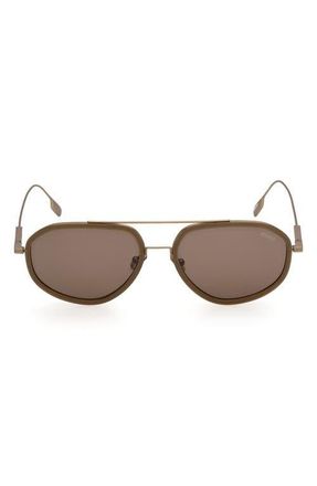 Ermenegildo Zegna 56mm Geometric Sunglasses in Satin Brass /Opal Green at Nordstrom