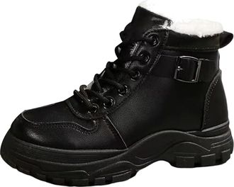 Generic lace up ankle boots for women Winter Boots for Women UK Wide Fit Waterproof Walking Shoes Cozy Faux Fur Anti-Slip Snow Shoes Ladies Warm Fur Lined Com