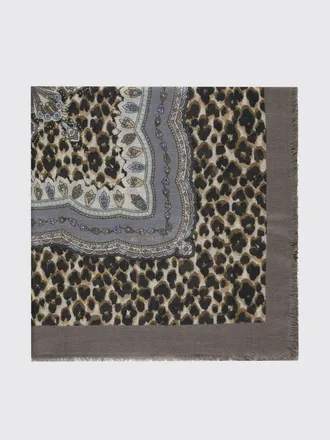Etro Animal Print Wool, Cashmere and Silk Blend Scarf with Fringes