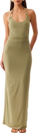SNDYS Ash Hardware Detail Halter Maxi Dress in Sage at Nordstrom, Size X-Small