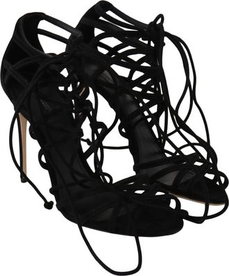 Dolce & Gabbana Womens Suede Strappy Gladiator Heel Black Goatskin