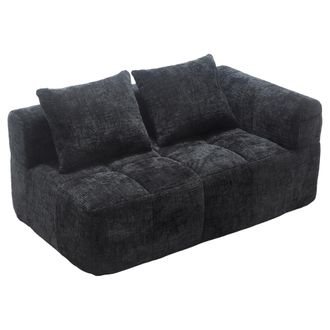 STILVORA Sof&aacute; Recto 2 Plazas Con Chaise Longue, Coj&iacute;n Y Bolsillos Laterales, Asiento Mullido, En Chenilla Negro