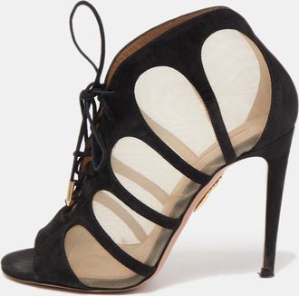 Aquazzura Black Lace And Suede Lace Up Booties