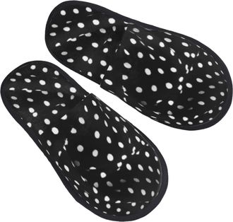 Generic Fuzzy Slippers Texture Pattern Polka Dot Breathable Camping Slippers Warm Anti-Slide Slipper For Men Ladies Bedroom L