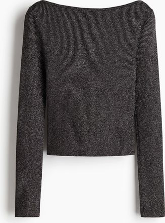 H&M Glitzerndes Shirt mit U-Boot-Ausschnitt - Schwarz