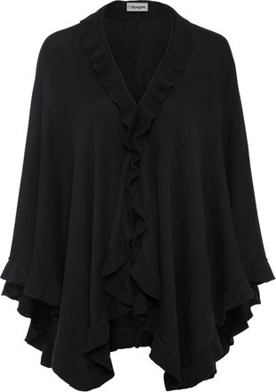 Bonprix Strickponcho BONPRIX, Damen, schwarz, Obermaterial: 40% Viskose, 30% Polyamid, 25% Polyester, 5% Kaschmir, l&auml;ssig geschnitten, Pullover Strickponcho, 