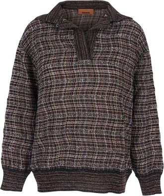 Missoni Multicolor Sweater With Wide Collar And All-over Zigzag Pattern In Wool Blend Woman