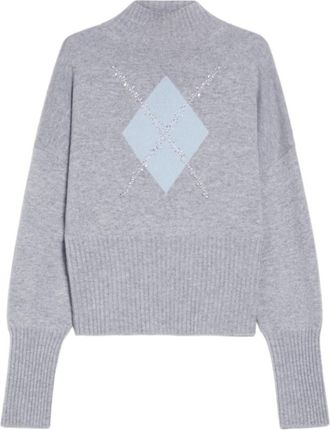 Max Mara Kasjmier Trui met Diamantpatroon - Dames - Coltruien - Grijs - XS - Kasjmier - Truien & Vesten