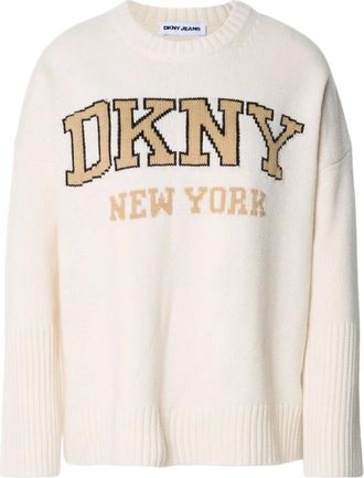 DKNY Jersey con cuello redondo Varsity Logo - Knitwear - Mujer - Beige - S